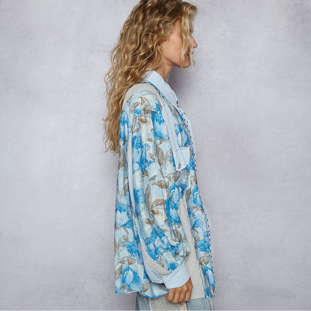 POL Balloon Sleeve Stud Detail Floral Printed Shirt - Picture 3 of 5